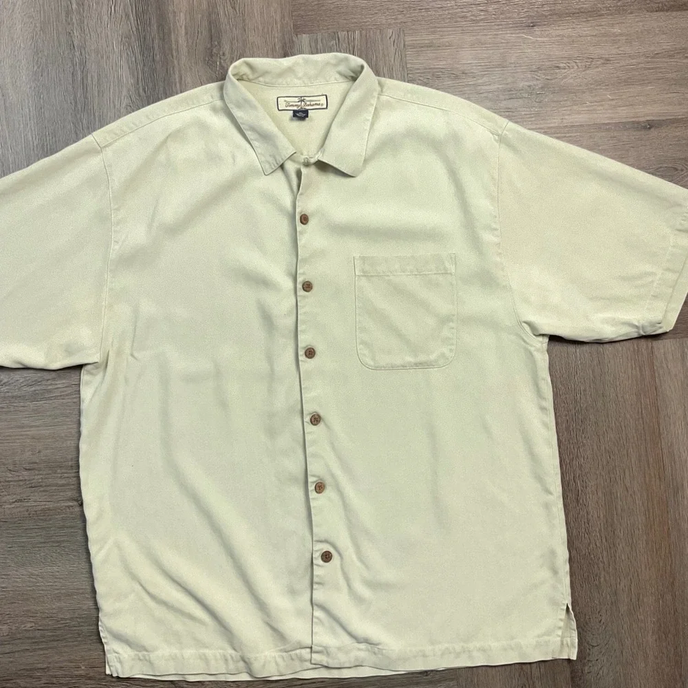 Tommy Bahama 100%‎ Silk Short Sleeve Boat Preppy Classy Shirt Mens XL Beige